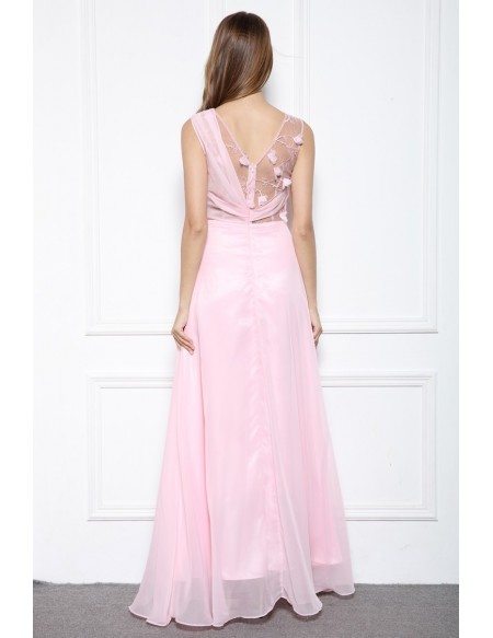 Pink A-line Scoop Neck Floor-length Formal Dress With Beading