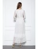 White A-line Scoop Neck Floor-length Lace Formal Dress With Sleeves