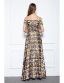 A-line Off-the-shoulder Floral Print Floor-length Evening Dress