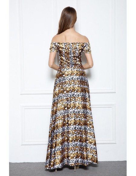 A-line Off-the-shoulder Floral Print Floor-length Evening Dress
