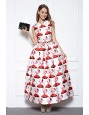 Ball-gown Scoop Neck Printed Ankle-length Formal Dress