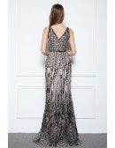 Black Sheath V-neck Floor-length Formal Dress With Sequins