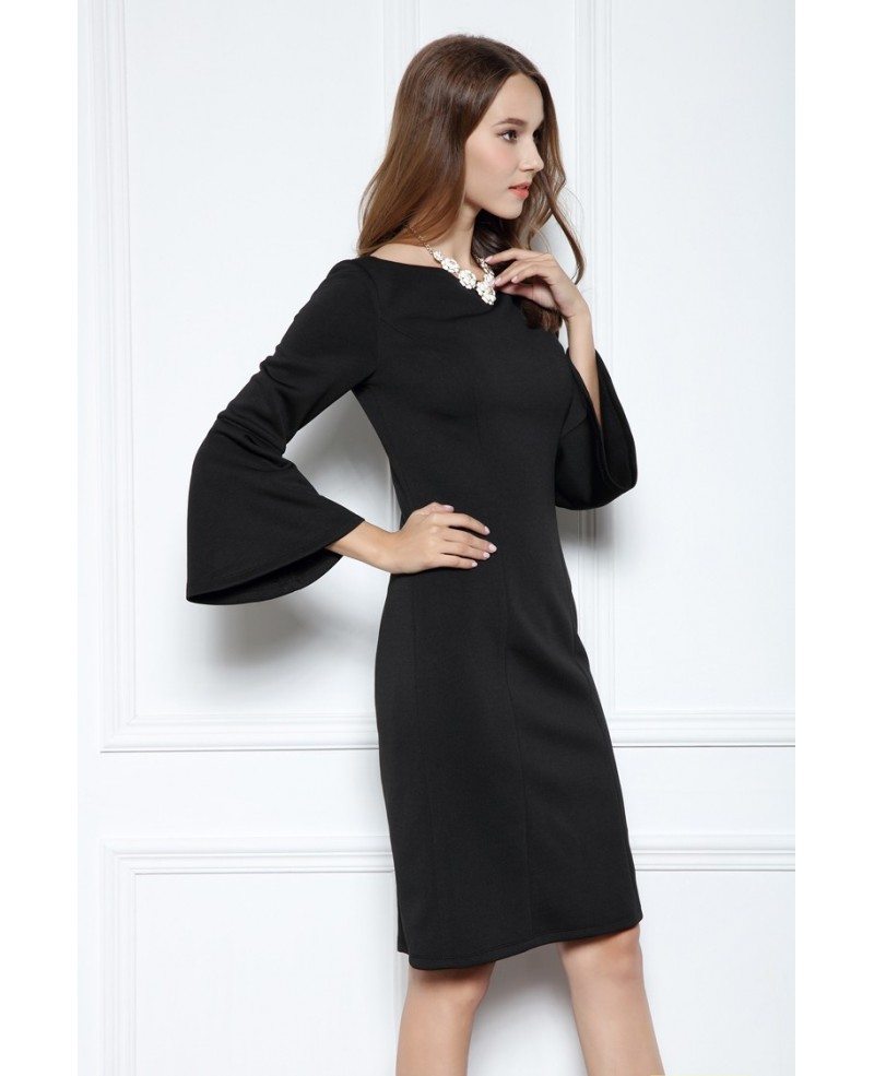 Black Sheath Scoop Neck Knee-length Formal Dress With Sleeves #DK361 ...