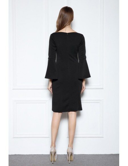 Black Sheath Scoop Neck Knee-length Formal Dress With Sleeves