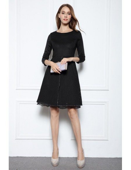Black A-line  Scoop Neck Knee-length Formal Dress With Beading