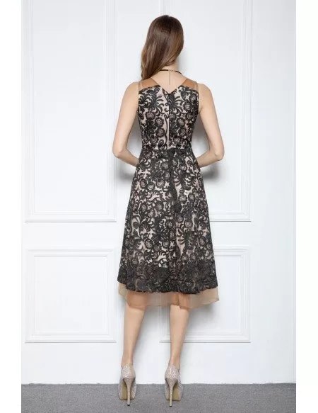 Black A-line V-neck Knee-length Lace Formal Dress