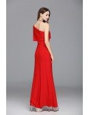 Red A-line One-shoulder Floor-length Evening Dress
