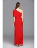 Red A-line One-shoulder Floor-length Evening Dress