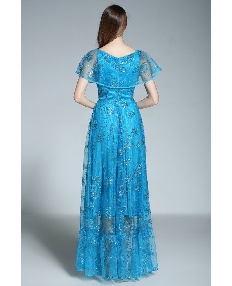 A-line Scoop Neck Floor-length Blue Evening Dress With Beading #CK583 ...