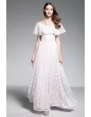 A-line Scoop Neck Floor-length Lace White Formal Dress With Flounce