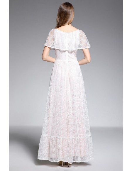 A-line Scoop Neck Floor-length Lace White Formal Dress With Flounce