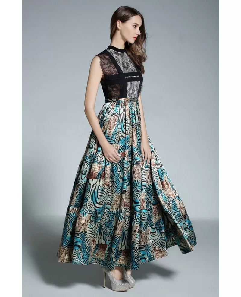 Chic High Neck Ruched Satin Floor Length Evening Dress with Floral Lace and Front Slit