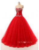 Ball-Gown Sweetheart Sweep Train Tulle Prom Dress With Ruffles Beading