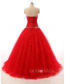 Ball-Gown Sweetheart Sweep Train Tulle Prom Dress With Ruffles Beading