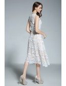 A-line Scoop Neck White Lace Sleeveless Knee-length Formal Dress