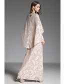 A-line V-neck Floor-length Lace Formal Dress With Cape