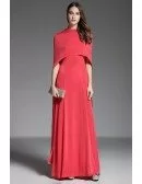 A-line V-neck Floor-length Red Evening Dress With Cape