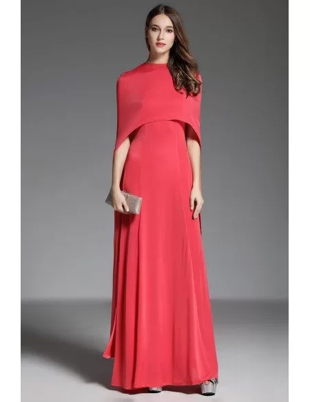 A-line V-neck Floor-length Red Evening Dress With Cape #CK593 $74.6 ...