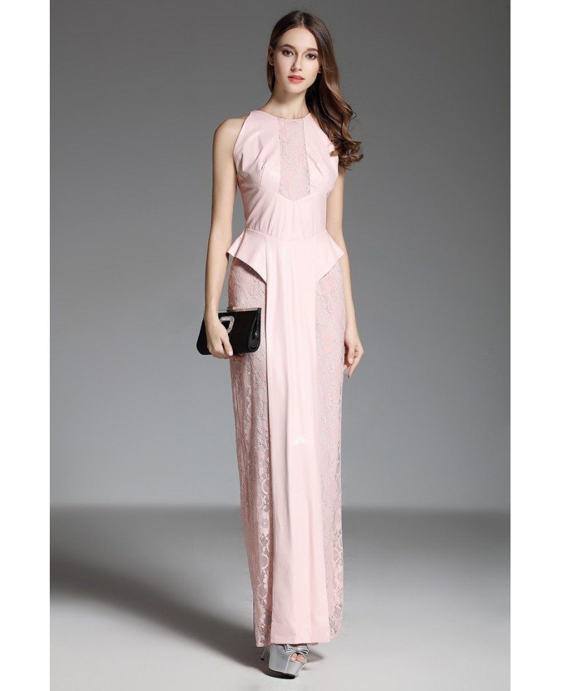 Sheath High Neck Pink Lace Floor-length Evening Dress #CK594 $70.4 ...