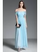 A-line Off-the-shoulder Floor-length Blue Formal Dress