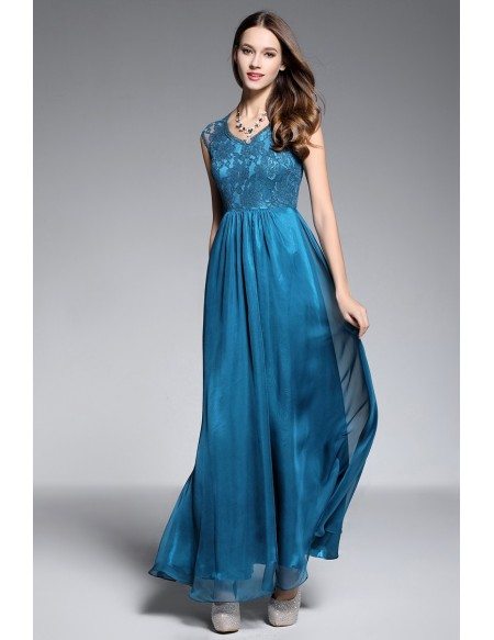 A-line V-neck Floor-length Evening Dress With Lace