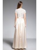 A-line V-neck Floor-length Champagne Evening Dress With Lace