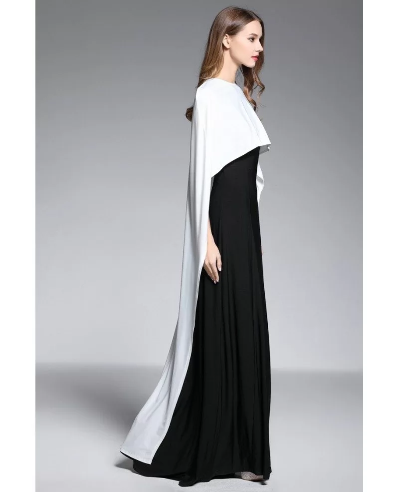 white evening gown with cape
