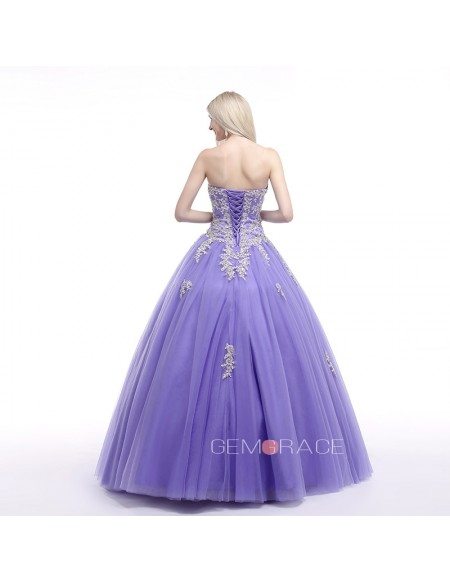 Ball-Gown Sweetheart Sweep Train Tulle Prom Dress With Ruffles Beading Appliquer Lace