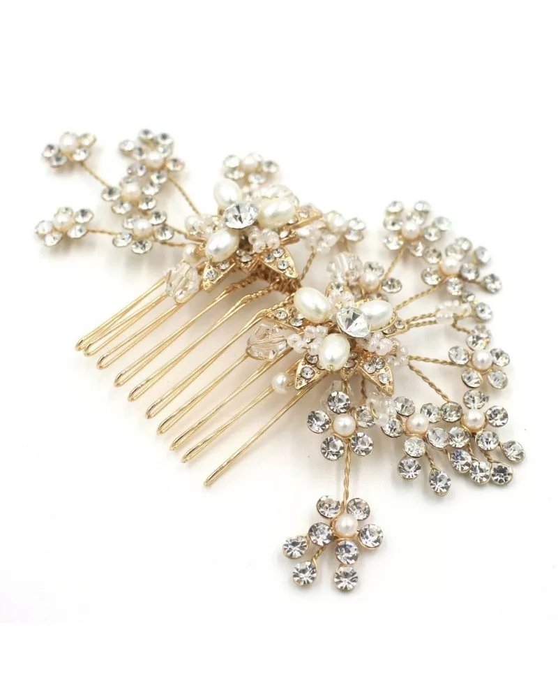 Gold Color Wedding Hair Comb Updos Accessory - GemGrace