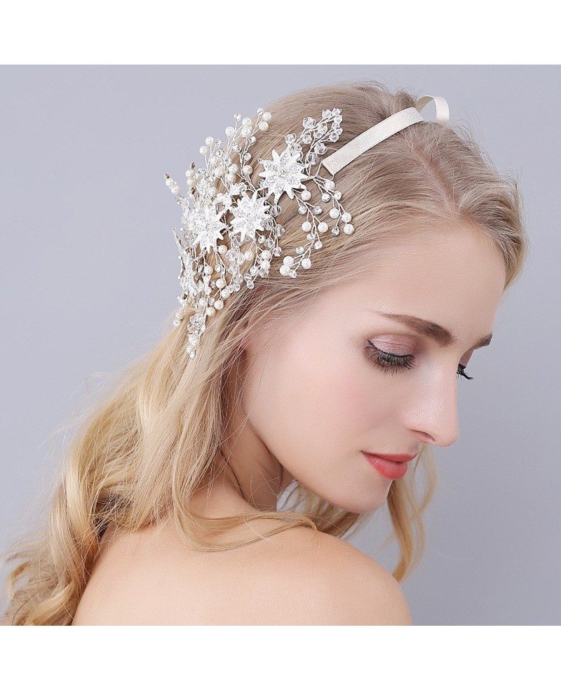 Pearls And Flowers Wedding Headband For Brides Gemgrace