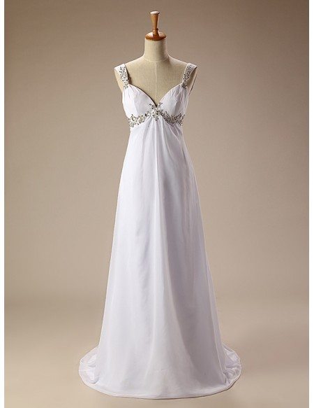 Simple Beaded Straps Long Chiffon Wedding Dress