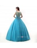 Ball-Gown Scoop Neckt Sweep Train Tulle Prom Dress With Ruffles Beading