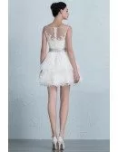 Puffy Mini Short Ivory High Neckline Wedding Dress with Sash