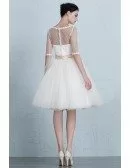 Vintage Polka Dot Knee Length Tulle Wedding Dress with Half Sleeves