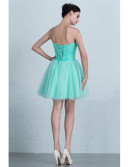 Pool Blue Beaded Sweetheart Mini Short Tulle Homecoming Prom Dress