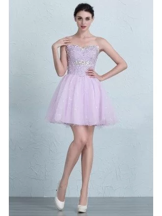 Lovely Beaded Top Sweetheart Mini Tulle Homecoming Prom Dress with Corset