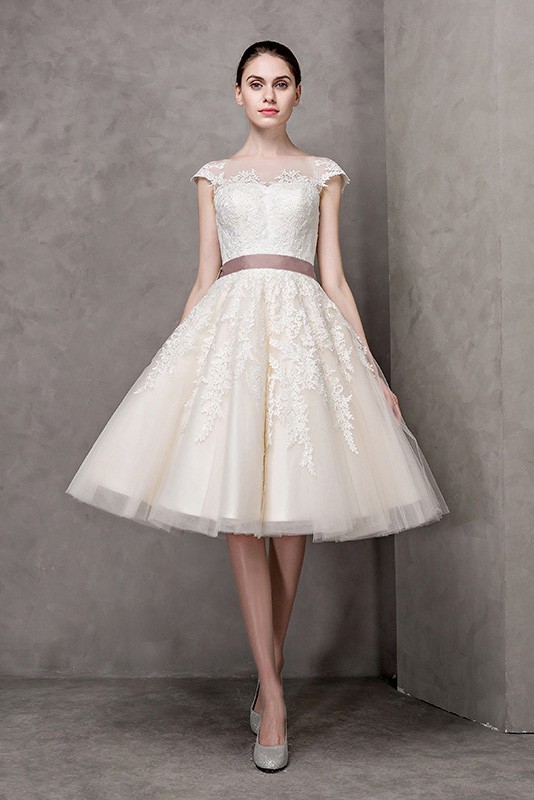 Vintage Short Wedding Dresses Lace Cap Sleeves Ivory High Vintage Short Wedding Dresses Lace Cap Sleeves Ivory High