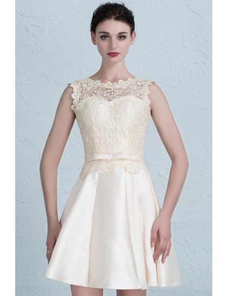 Cheap Short Wedding Dresses Lace Satin High Neckline Style with Corset ...