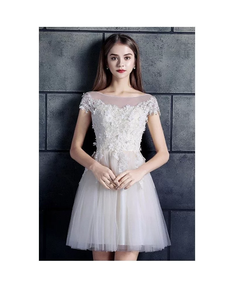 white lace cap sleeve dress