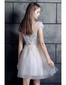 White High Neck Lace Cap Sleeve A-line Short Tulle Wedding Dress