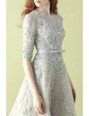 Gorgeous Silver Lace Half Sleeve A-line Tulle Wedding Party Dress
