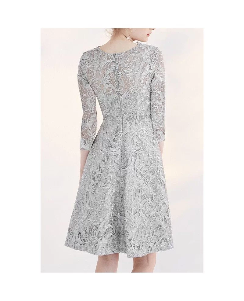 Modest Short Wedding Dresses Lace A Line 3/4 Sleeve Full Lace Style # ...