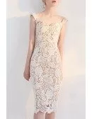 Pretty Fitted Ivory Lace Sheath Knee Length Bridal Party Dress