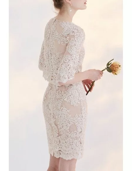 Elegant Lace Half Sleeve Sheath Round Neck Short Formal Dress