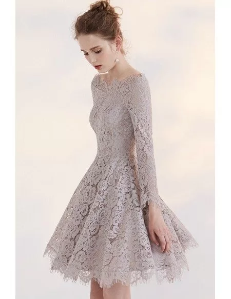 Charming Full Lace A-line Off the Shoulder Party Dress with 3/4 Sleeve