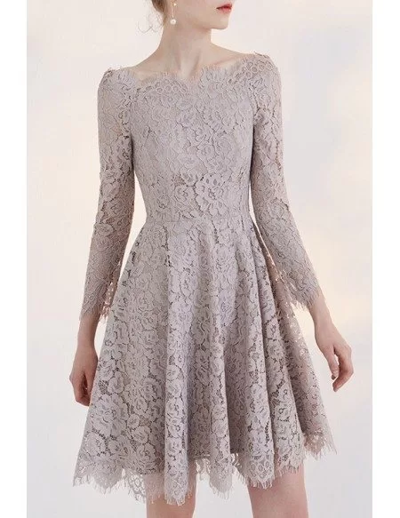 Charming Full Lace A-line Off the Shoulder Party Dress with 3/4 Sleeve