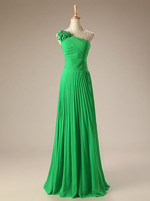 Pleated Floral One Shoulder Long Bridesmaid Dress #CY0047 $109 -  GemGrace.com