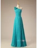 Pleated Floral One Shoulder Long Bridesmaid Dress