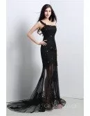 A-line Sweetheart One-shoulder Court-train Prom Dress with Beading