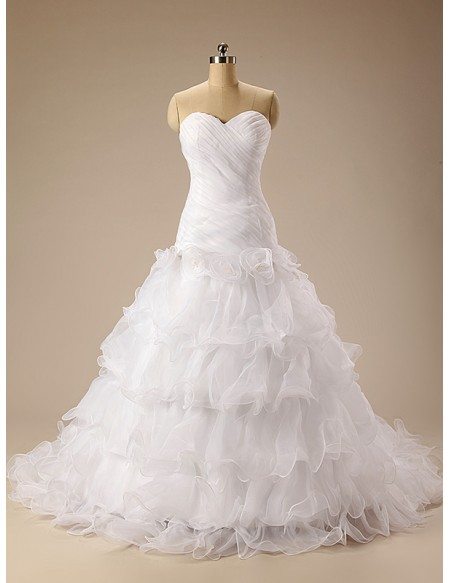 Ball-Gown Sweetheart Court Train Organza Prom Dress With Cascading Ruffles